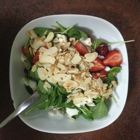 Too much Strawberry and Spinach Salad with Soggy Quinoa and Passable Goat Cheese