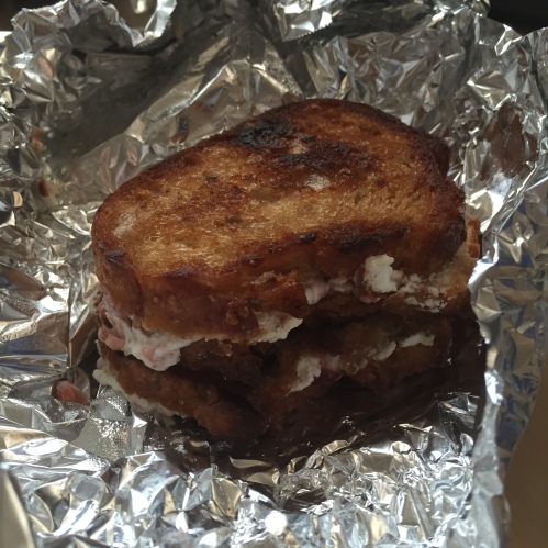Off-putting morning goat and jam grilled cheese sammies